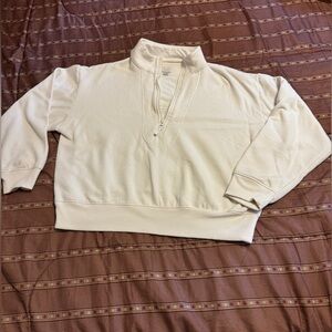 A New Day Fleece-lined sweatshirt crop w front zipper off white sz large